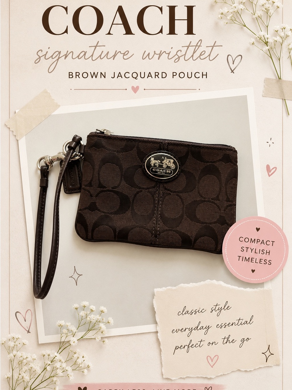 Coach Brown Signature Jacquard Wristlet Pouch